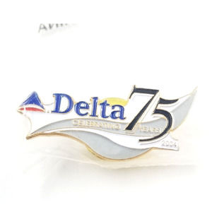 2004 Delta Air Lines 75th Anniversary Enamel Pin Advertise Aviation White...